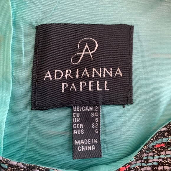 Designer Mermaid! Adrianna Papell colorful shimmer teal orange stripe sheath - Picture 4 of 13